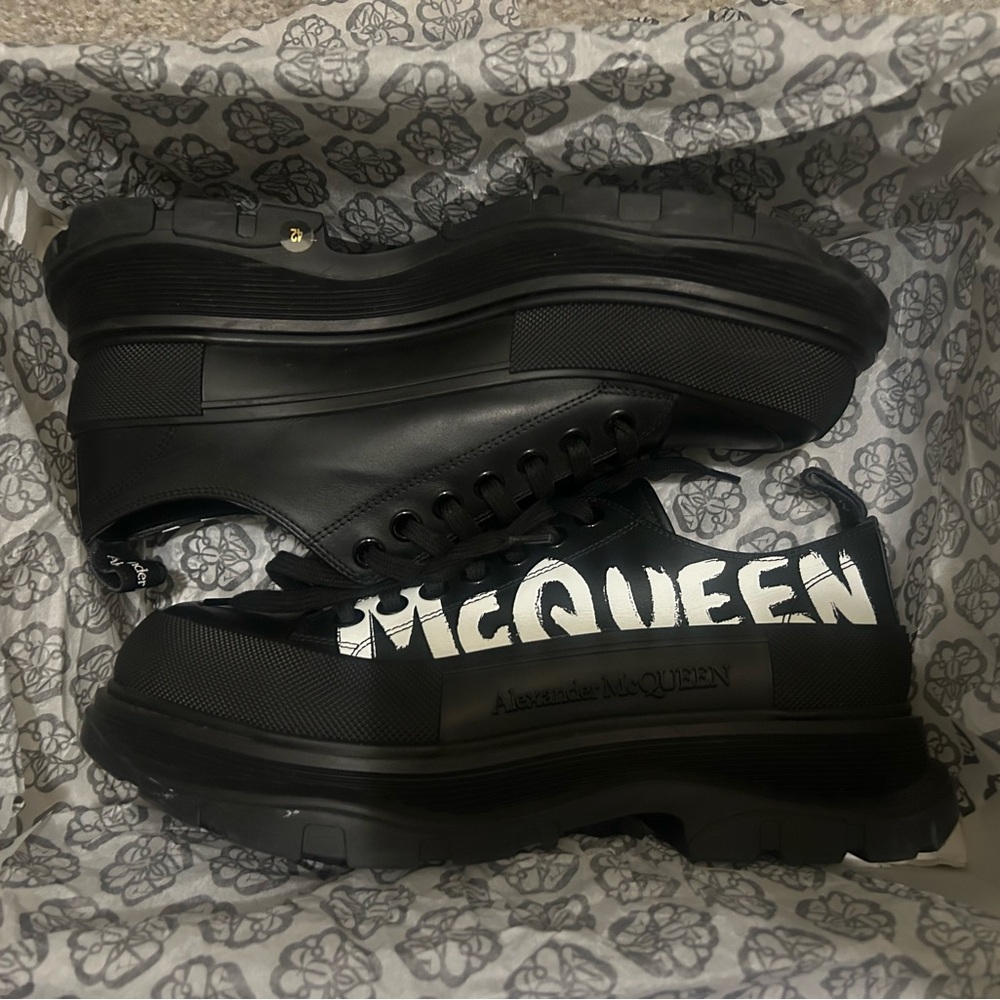 Alexander McQueen Low Top Boots - All Black with White Logo